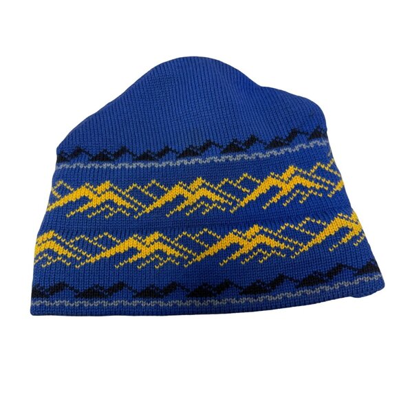 Vermont Originals Blue Wool Patterned Knit Beanie Hand Crafted USA Fleece Lined - Picture 1 of 5